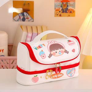 Mignon sac à stylo de grande capacité Double couche bricolage fille stockage primaire et premier cycle du secondaire étudiant papeterie prix - Product Image 4