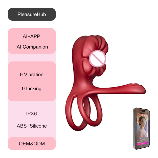 OEM AI APP Control Wearable Oral Sex Simulator with Remote Vibrating Double Cock Ring Made in China & GUA