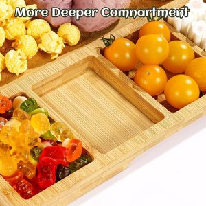 Plateau à fromage en bambou rectangulaire avec compartiments pour les apéritifs et le service, planche à découper en bois pour fruits, pain et fromage - Product Image 2
