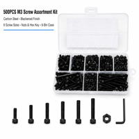 Kit de vis à tête cylindrique en acier au carbone noir, 500 pièces, M3 6-20 mm, vis à tête hexagonale avec écrous et clé Allen
