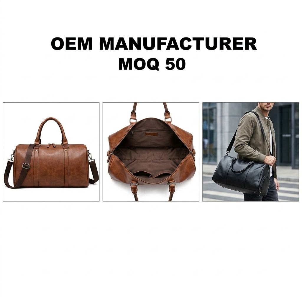 Factory OEM Custom Logo Vegan Leather Duffle Bag Overnight Holiday Luggage Travel Weekender Tote Bags