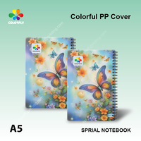 Cahier scolaire COLORFLY pour étudiants, couverture bleue à motif papillon, reliure spirale A4, design personnalisable, 32/96 pages
