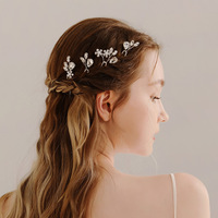 Ensemble de pinces à cheveux de luxe exclusif transfrontalier, faites à la main, en forme de U, multi-tailles, ornées de perles et de strass floraux, polyvalent pour coiffures de mariée et usage quotidien