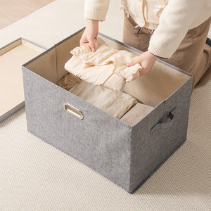 Clothing Organizer Foldable Fabric <b>Storage</b> <b>Box</b> Rectangle Solid Color With Metal Handle For Wardrobe Book Toy Quilt <b>Storage</b> - Product Image 4