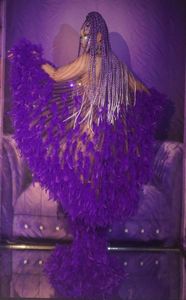 Vestido de Noche AD1362, Vestido de Fiesta Sexy con Encaje Transparente, Capa de Plumas, Traje Brillante para Actuaciones en Escenario - Product Image 5