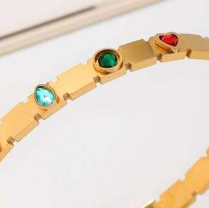 Bracciale in Acciaio Inossidabile con Zirconi Colorati Quadrati, Placcato Oro, Gioiello Unisex alla Moda - Product Image 6