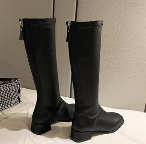 Autunno e inverno nuovi stivali lunghi in pelle con cerniera posteriore di grandi dimensioni stivali alti tacchi alti spessi tacchi bassi stivali da cavaliere per le donne - Product Image 5
