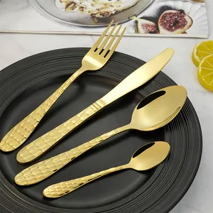 Atacado Espelho Polido 4pcs Faca Colher Garfo Presente Luxo Casamento Banhado A Ouro Prata Aço Inoxidável Talheres Set