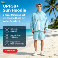 Ensemble 2 pièces pour homme UPF50 : Veste à capuche rafraîchissante à séchage rapide et déperlante, et short – Tenue coordonnée pour la pêche et la randonnée (OEM)