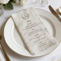 Menus de mariage élégants en tissu, cartes de menu personnalisées en lin avec bords déchirés, invitations de mariage