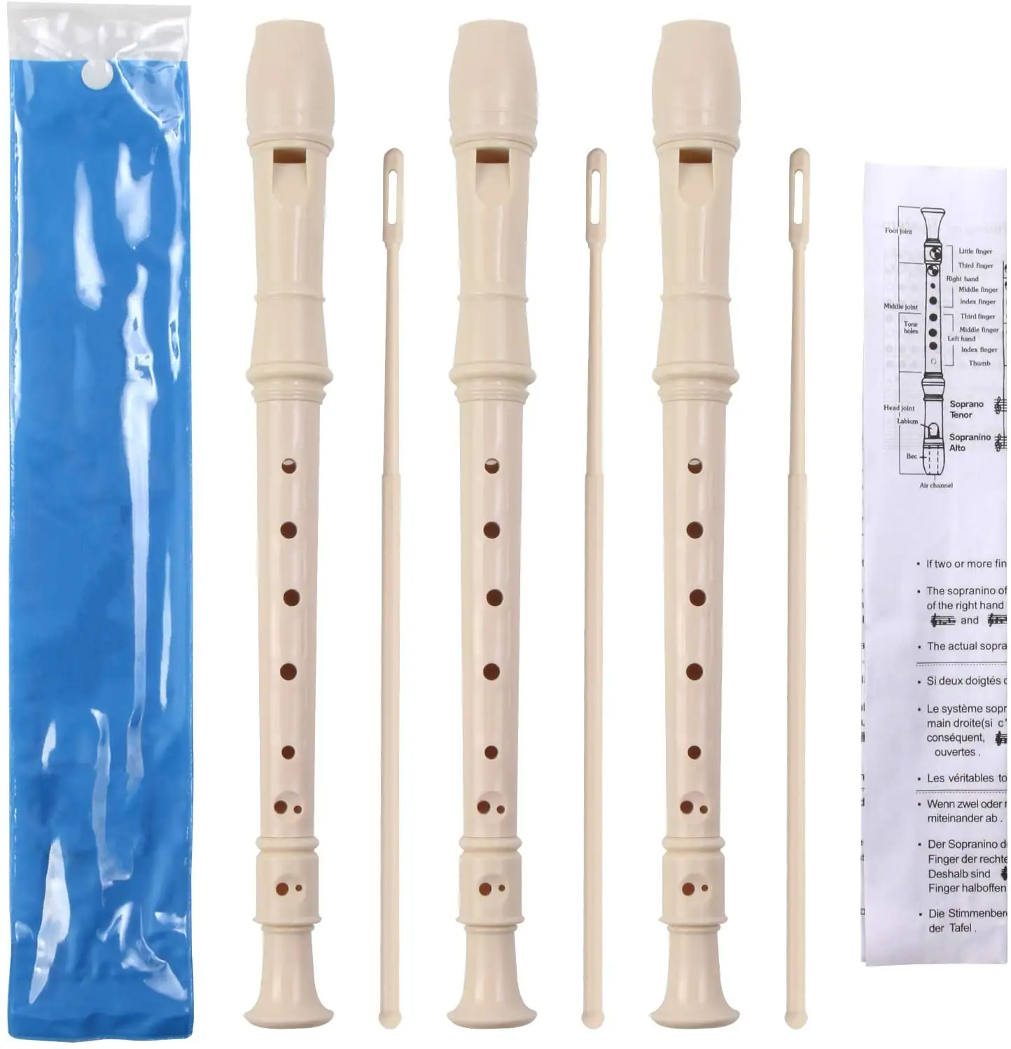 Gelsonlab HS-0M8A Plastic Soprano Recorder instrument for kids and Adult German Style 8 Hole with Cleaning Rod