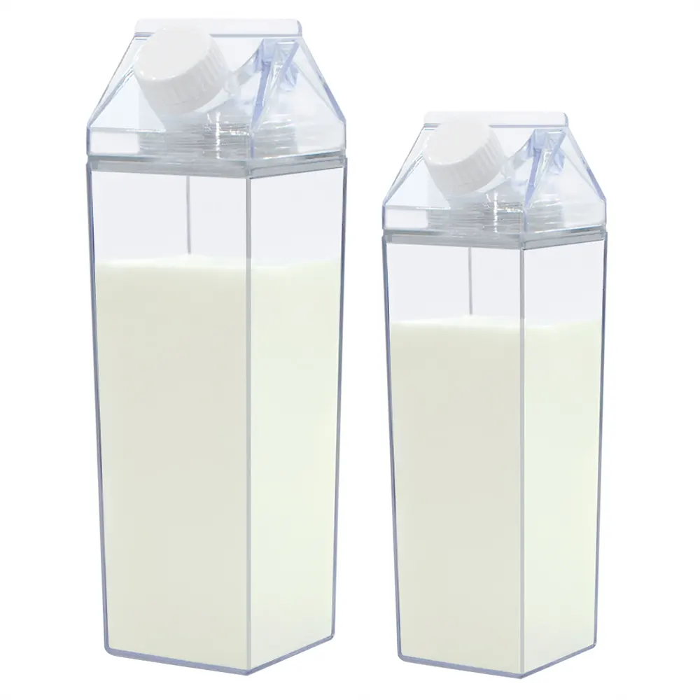 Wholesale 500ML Leakproof Clear Milk Carton Water Bottle Cute Transparent Juice Shaped Box