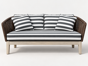 Juego de Muebles de Jardín de 4 Piezas con Estructura de Madera Moderna y Ratán PE, con Cojines Impermeables a Rayas - Product Image 2