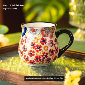 Novedad taza de café de cerámica pintada <span class=keywords><strong>a</strong></span> mano creativa Retro hogar Oficina taza de desayuno tazas pintadas <span class=keywords><strong>a</strong></span> mano Taza de cerámica de Color <span class=keywords><strong>con</strong></span> flor - Product Image 6