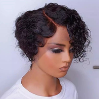 Perruques droites noires pour femmes perruques 1B couleur coupe lutin perruques faites à la machine perruques courtes de cheveux humains avec lace frontal pour les femmes