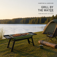 Barbecue portable pliable en charbon de bois réglable pour camping, voyage et usage domestique, avec grille épaissie