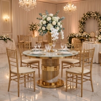 Moderner Runder Edelstahl-Esstisch, Marmor- & Glasplatte, Goldrahmen für Hochzeit Hotel Bankett