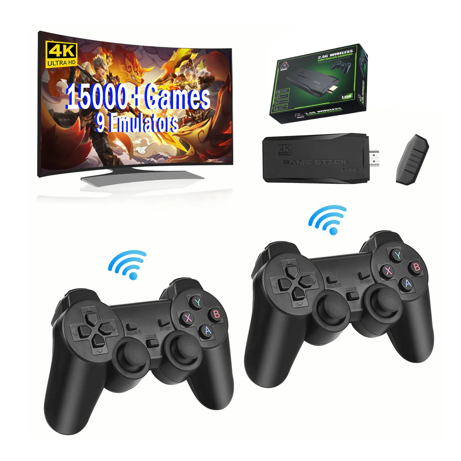 64GB 15000 game stick 4k lite retro TV video game console with 2.4G controller CE for SFC/PS1/GBA