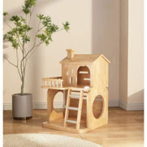 Arbre à chat en bois massif couleur naturelle, un paradis idéal pour vos amis félines. Ne hésitez pas à en acheter un pour votre animal de compagnie bien-aimé aujourd'hui. - Product Image 1