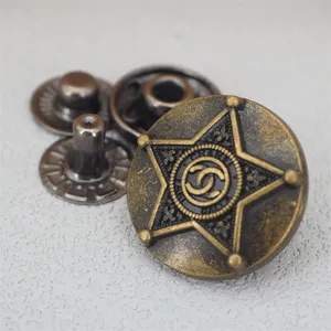 Custom Zinc Alloy Snap Button Embossed Vintage Brass Logo Button Denim Metal Jeans Buttons