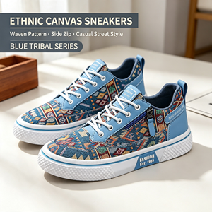 <span class=keywords><strong>Scarpe</strong></span> Etniche Intrecciate Retrò per Uomo, Sneakers Basse con Zip Laterale <span class=keywords><strong>e</strong></span> Lacci, Disponibili in Vari Colori, <span class=keywords><strong>Scarpe</strong></span> Casual alla Moda per Camminata - Product Image 1