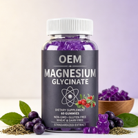 Gummies de glycinate de magnésium en gros pour OEM, 60 unités, complément alimentaire, marque privée, fournisseur, distributeur, marque personnalisée