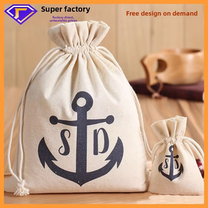 Customized Logo <b>Printed</b> Cotton Linen Drawstring Bags Double Drawstring Shopping Gifts Bag <b>Canvas</b> Cotton Bags - Product Image 2