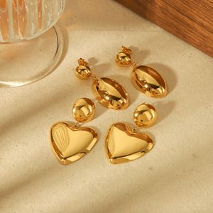 Pendientes de Botón en Forma de Corazón, Chapados en Oro de 18K, Acero Inoxidable, Joyería para Fiestas, Accesorio de Moda - Product Image 2