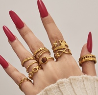 Ensemble de bagues empilables tendance en acier inoxydable plaqué or 18 carats, avec étoile, infini, chaîne et pierre, bagues fines multi-styles pour le quotidien