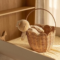 Panier de rangement en rotin naturel tressé à la main avec bord festonné, écologique, vintage/durable, multi-usages, pour fleurs et plantes