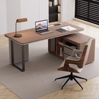 Bureau de direction en cuir de luxe, table de bureau moderne minimaliste en bois massif, mobilier de bureau design pour la maison et l'étude