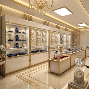 Vitrina de Joyería de Lujo con Acabado Espejo Dorado, Estantes de Vidrio Ajustables e Iluminación LED <span class=keywords><strong>para</strong></span> Muebles de Tienda Minorista de Alta Gama - Product Image 2