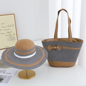 Sac fourre-tout en paille personnalisé à large bord, grande capacité, polyvalent, pliable, pour femme, avec chapeau d'été en paille de papier pour les vacances à la plage - Product Image 3