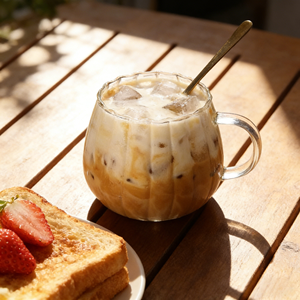 Tasses à café et soucoupes en gros – Tasses à café glacé colorées en verre avec poignée et soucoupe - Product Image 1