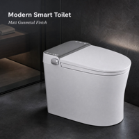 Toilette intelligente en céramique moderne avec cuvette allongée, double chasse d'eau, fonctionnement automatique, télécommande, siège chauffant, drainage en S