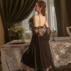 Nachtkleding Vrouwen Underwire Padded Cups Victoria Franse Lange Nachthemd Robe Set GR2130 - Product Image 6