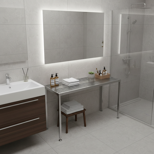 Ripiano traforato in acciaio inox 304 AISI 120X60 cm portaoggetti tipo in piedi staccabile per uso bagno e cucina - Product Image 3