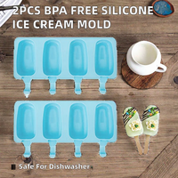 2 moules à glace et à sucettes en silicone sans BPA, compatibles lave-vaisselle, pour la fabrication de glaces maison avec 100 bâtonnets en bois (bleu)