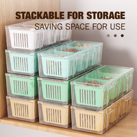 Boîte de rangement en plastique à 3 compartiments avec panier intérieur drainant et couvercle rabattable, organisateur de réfrigérateur pour la cuisine