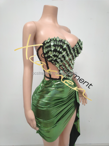 Ocstrade Abito da Spettacolo Mini Sexy con Perline e Strass di Lusso, Spalle Scoperte, Drappeggio Asimmetrico per Cantanti - Product Image 3