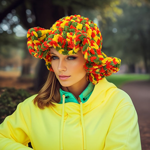 Cappello da Pescatore Invernale da Donna con Volant Colorati, Lavorato a Mano con Filato Spesso per Tenere al Caldo - Product Image 4