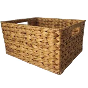 Cesta de almacenamiento de jacinto de agua tejida a mano, Rectangular, XH