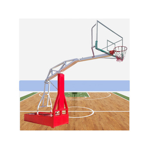 Canasta de Baloncesto Plegable con Altura Ajustable Hidráulica, Tablero de Vidrio Templado para Cancha Interior, Dispositivos Hidráulicos - Product Image 4