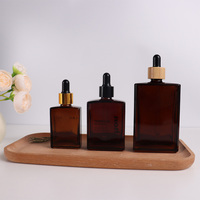 Bouteille Cosmétique Vide Carrée Rechargeable 50ml, Flacons Compte-gouttes à Sérum en Verre Marron Rectangulaires Ambré Transparent 30ml 100ml Avec Couvercles