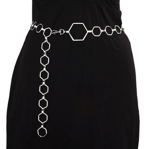 โซ่คาดเอวโลหะรูปหกเหลี่ยมสีทองสำหรับผู้หญิง สไตล์ฮิปฮอป โซ่ประดับร่างกาย สำหรับใส่ทุกวัน ทำจากโลหะผสมสังกะสี ดีไซน์แบบพันรอบเส้นเดียว - Product Image 2