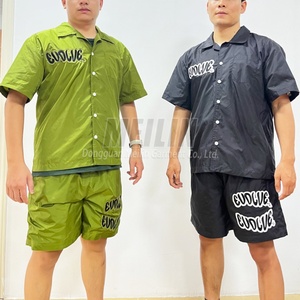 Clothing Manufacturer Custom Track Sweat Suit Men Shorts <b>Set</b> Button up Shirts and Nylon Shorts <b>Set</b> Windbreaker Tracksuit - Product Image 1