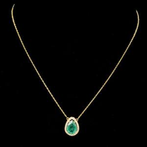 Collar de Oro Amarillo Sólido de 14K con Esmeralda Natural en Corte Pera, Joyería Fina de Lujo Personalizada, Cadena Clásica para Uso Diario, Ideal para Regalo - Product Image 1