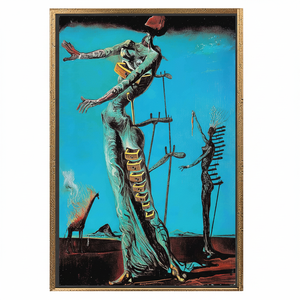 Printed <b>Canvas</b>: Dali's Burning Giraffe Surreal Art Masterpiece,GOLD <b>FRAMED</b> <b>CANVAS</b> - Product Image 2