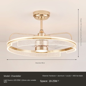 New Luxury 3-Color Changeable LED <b>Glass</b> <b>Ceiling</b> Light AC/DC Motor Hide Fan with 5 Blades for Living Dining Room Indoor Lighting - Product Image 6