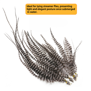 Plumas naturales de gallo Grizzly para atado de moscas, material DIY para streamers, <span class=keywords><strong>ninfas</strong></span> y moscas húmedas, 10 unidades/bolsa - Product Image 2